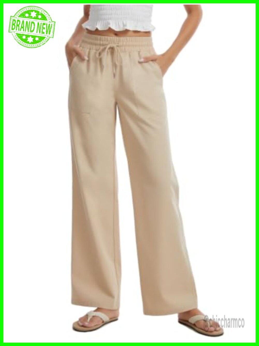 Tall Women Linen Wide Leg Palazzo Pants High Waist Pull On Trousers